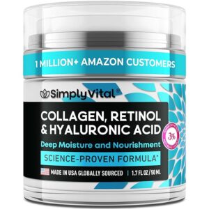 SimplyVital Collagen, Retinol & Hyaluronic Acid Cream - Anti-Aging Face Moisturizer for Face, Firming Skin Care Neck & Décolleté - Made in USA, Daily Moisturizer Face Cream Day & Night - 1.7 fl.oz.