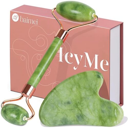 BAIMEI Jade Roller & Gua Sha Facial Tools for Puffiness & Skin Care